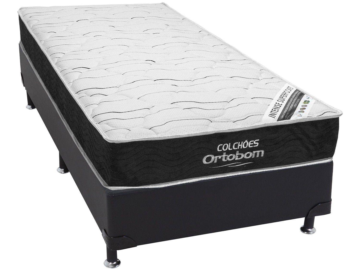 Cama Box Solteiro (Box + Colchão) Ortobom de Molas - Ensacadas 44cm de ...
