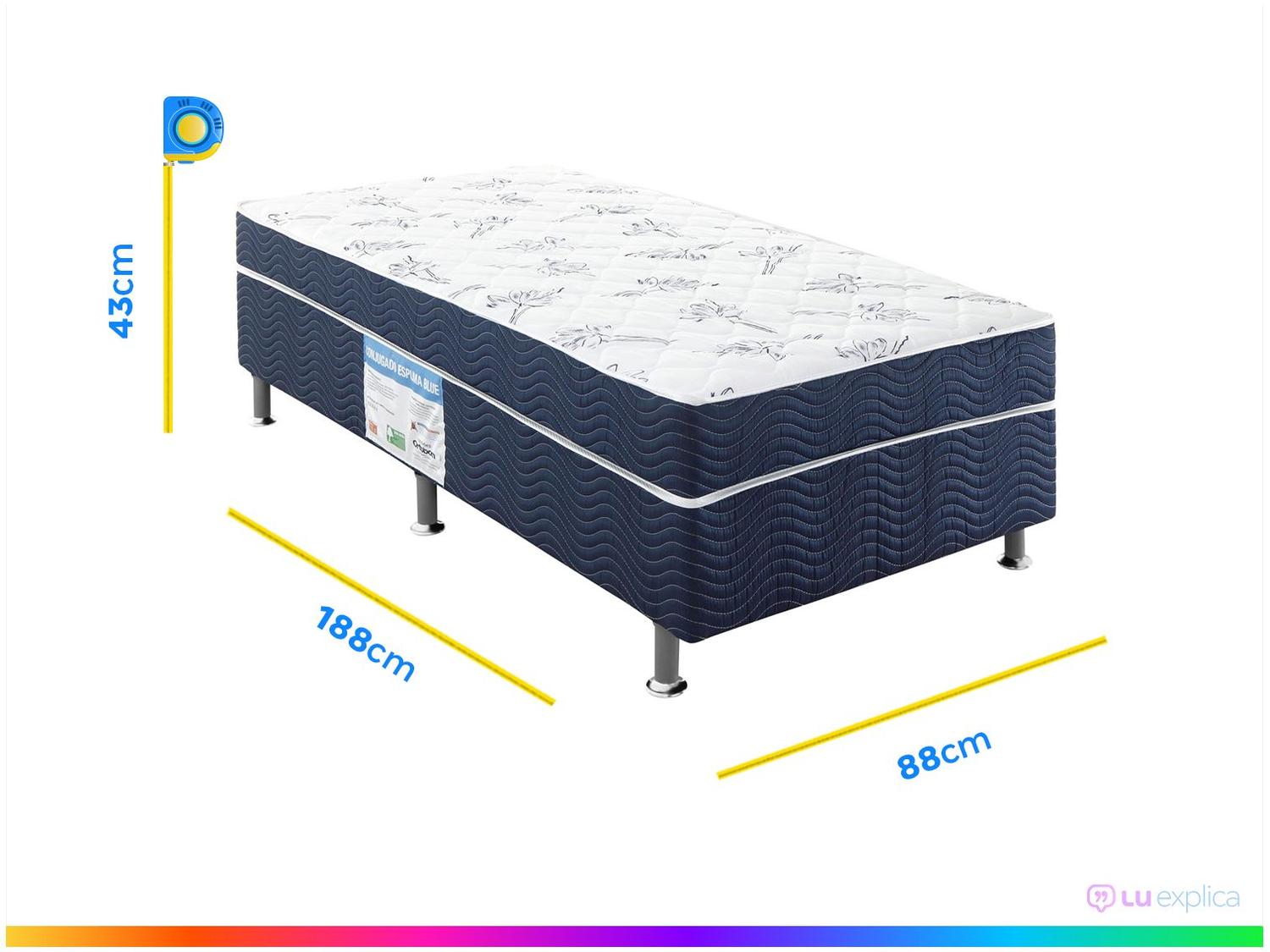 Cama Box Solteiro Ortobom Conjugado 43cm de Altura Physical Blue