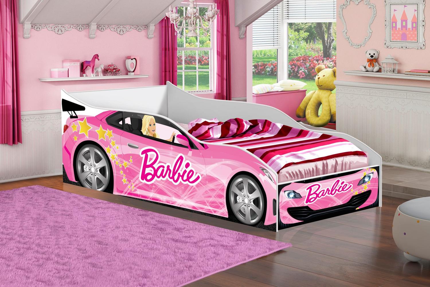 Cama Carro Personagem Barbie Juvenil Rosa MDF Gabrielli Moveis Cama de Solteiro Magazine Luiza