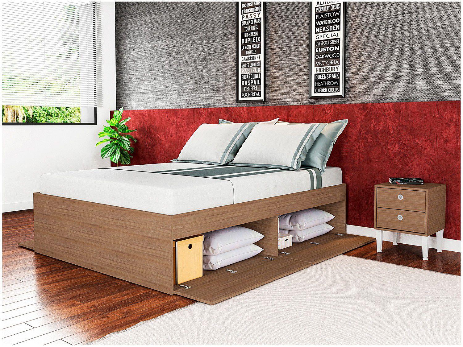 Cama Casal com Mesa de Cabeceira 2 Gavetas Art In Móveis Tókio 138x188cm Cama de Casal Cama Casal com Mesa de Cabeceira 2 Gavetas Art In Móveis Tókio 138x188cm Cama de Casal