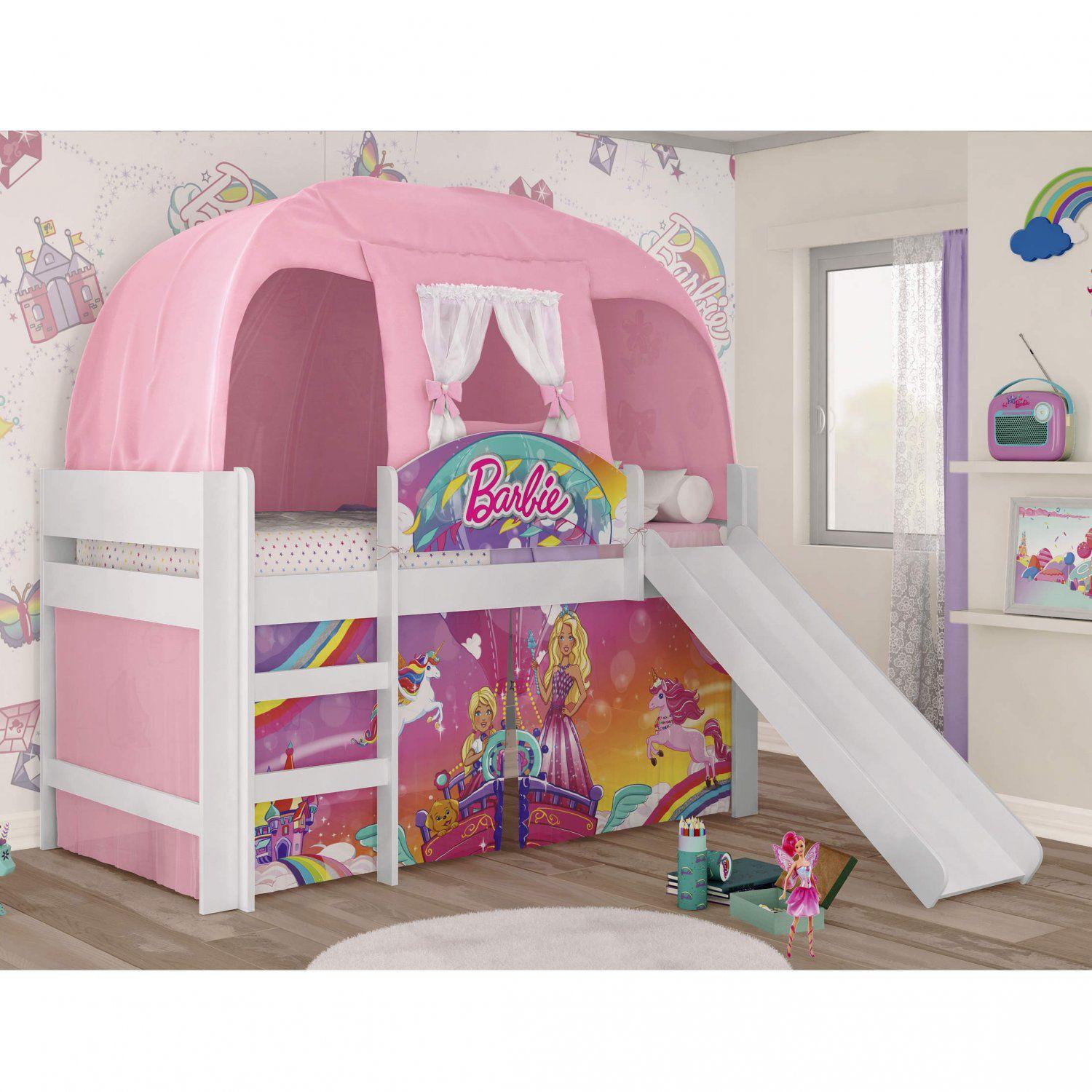 Cama Infantil com Escorregador e Barraca Barbie Dreamtopia Play Pura ...
