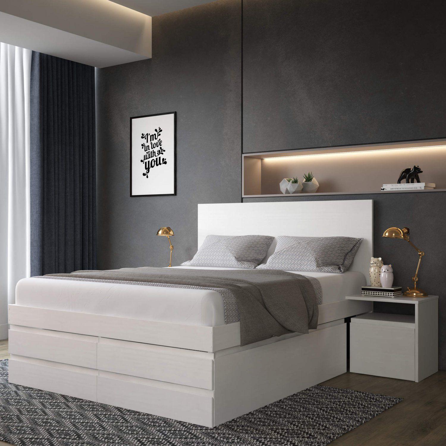 Cama Queen 2 Mesas de Cabeceira e 6 Gavetas Madeira Maciça Confort