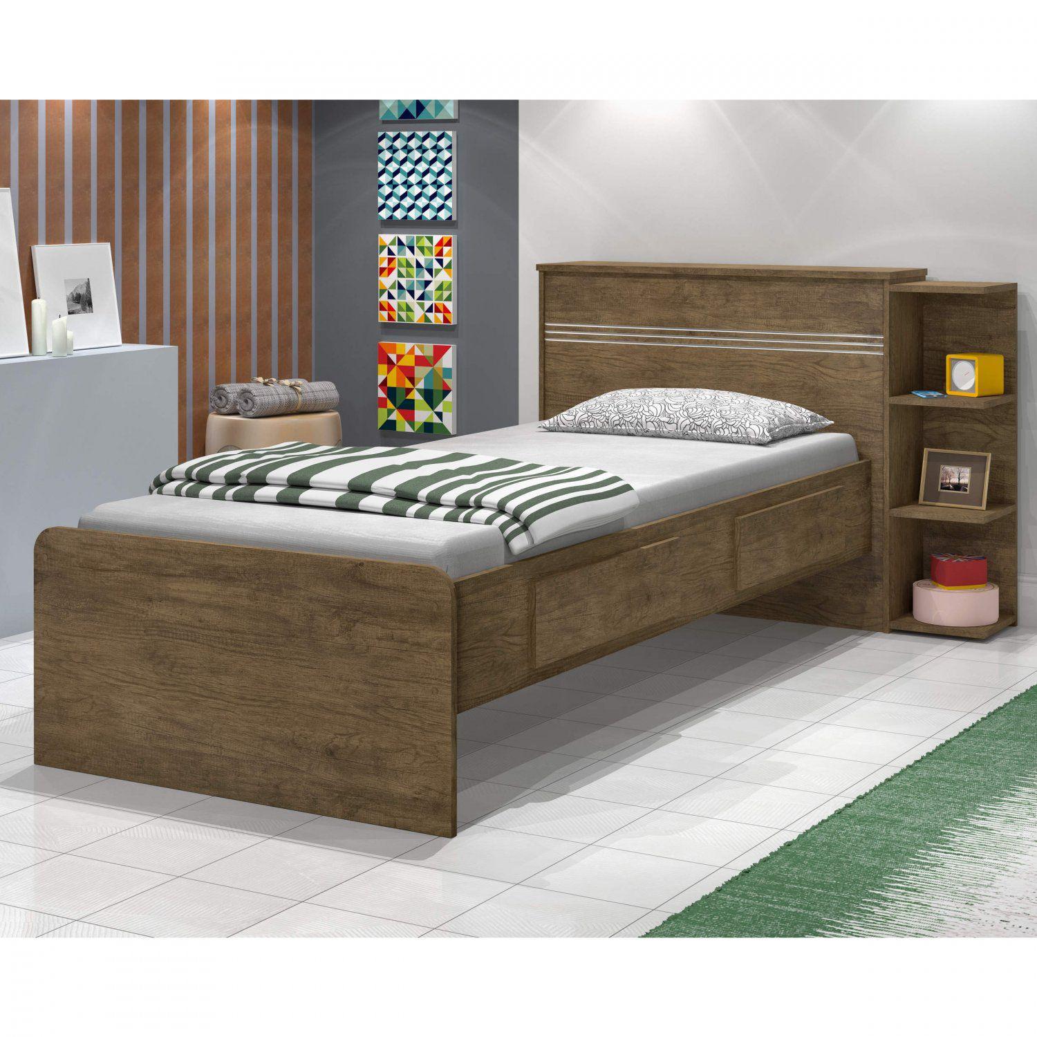 Cama Solteiro Jade com Baú 2 Gavetas JA Móveis Jequitiba - Cama de ...