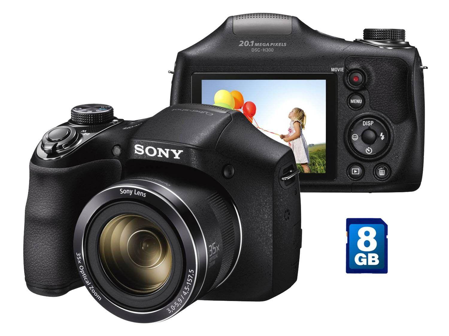 Câmera Digital Sony Cybershot DSCH300 20.1MP LCD 3” Zoom Óptico 35x Filma HD Cartão 8GB