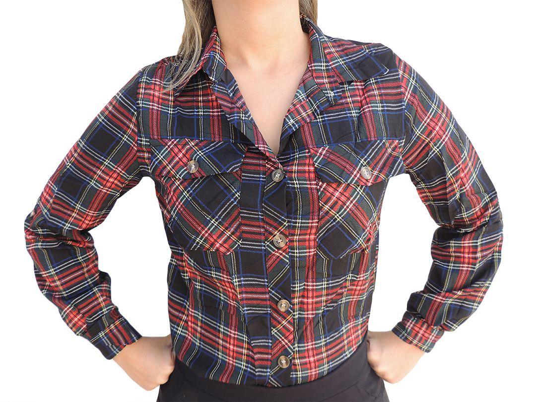 camisa xadrez manga longa feminina