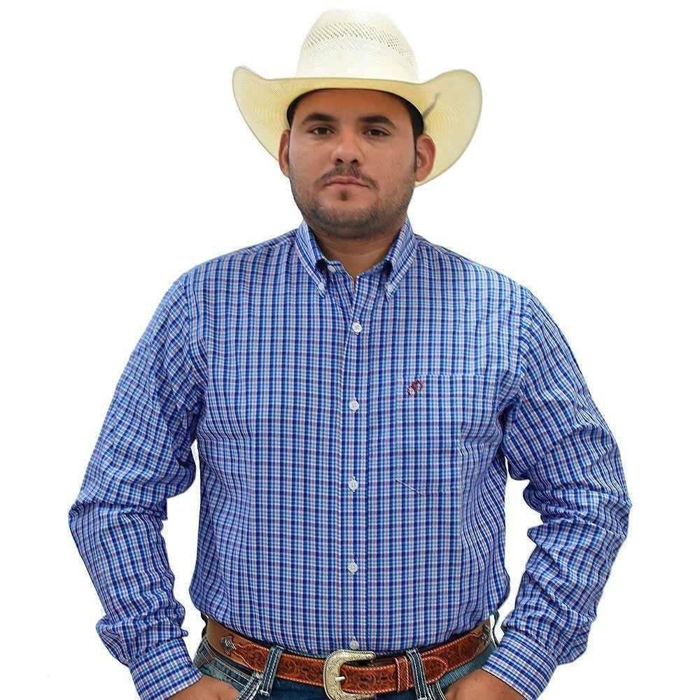 camisa manga longa xadrez azul