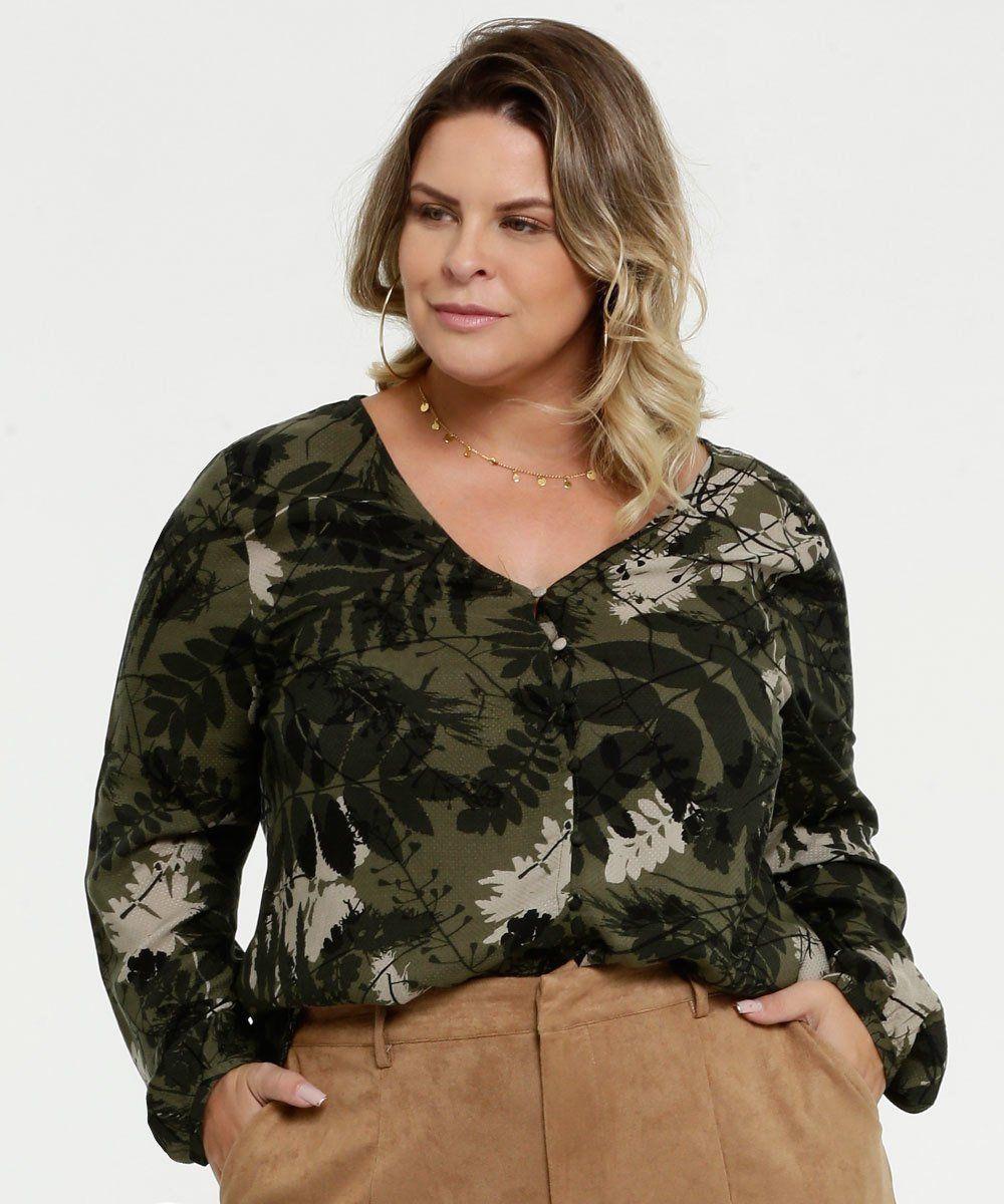camisa feminina manga longa plus size