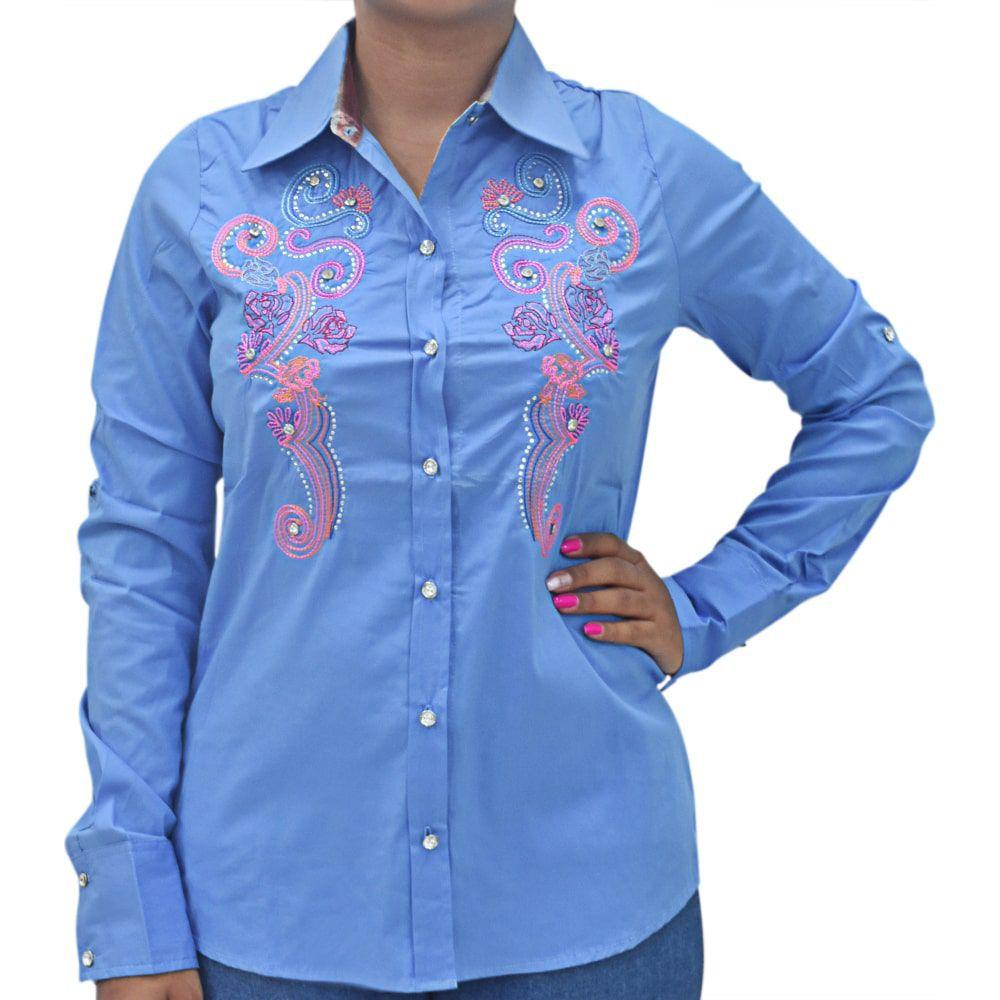 camisa feminina com gola bordada