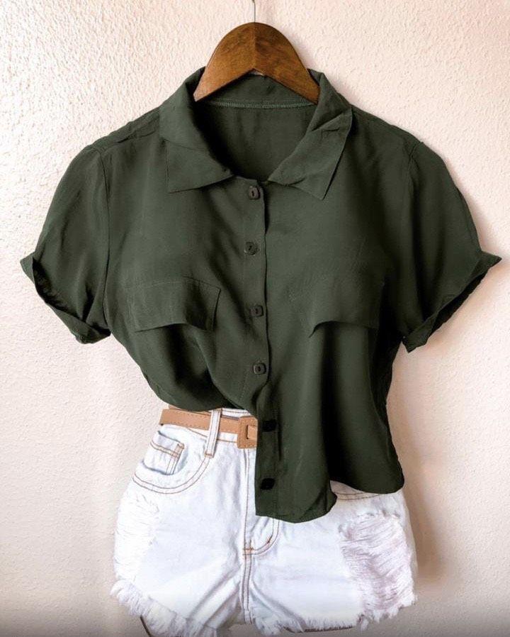 Camisa feminina manga curta de viscose Clearance