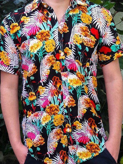 camisa botão estampada masculina