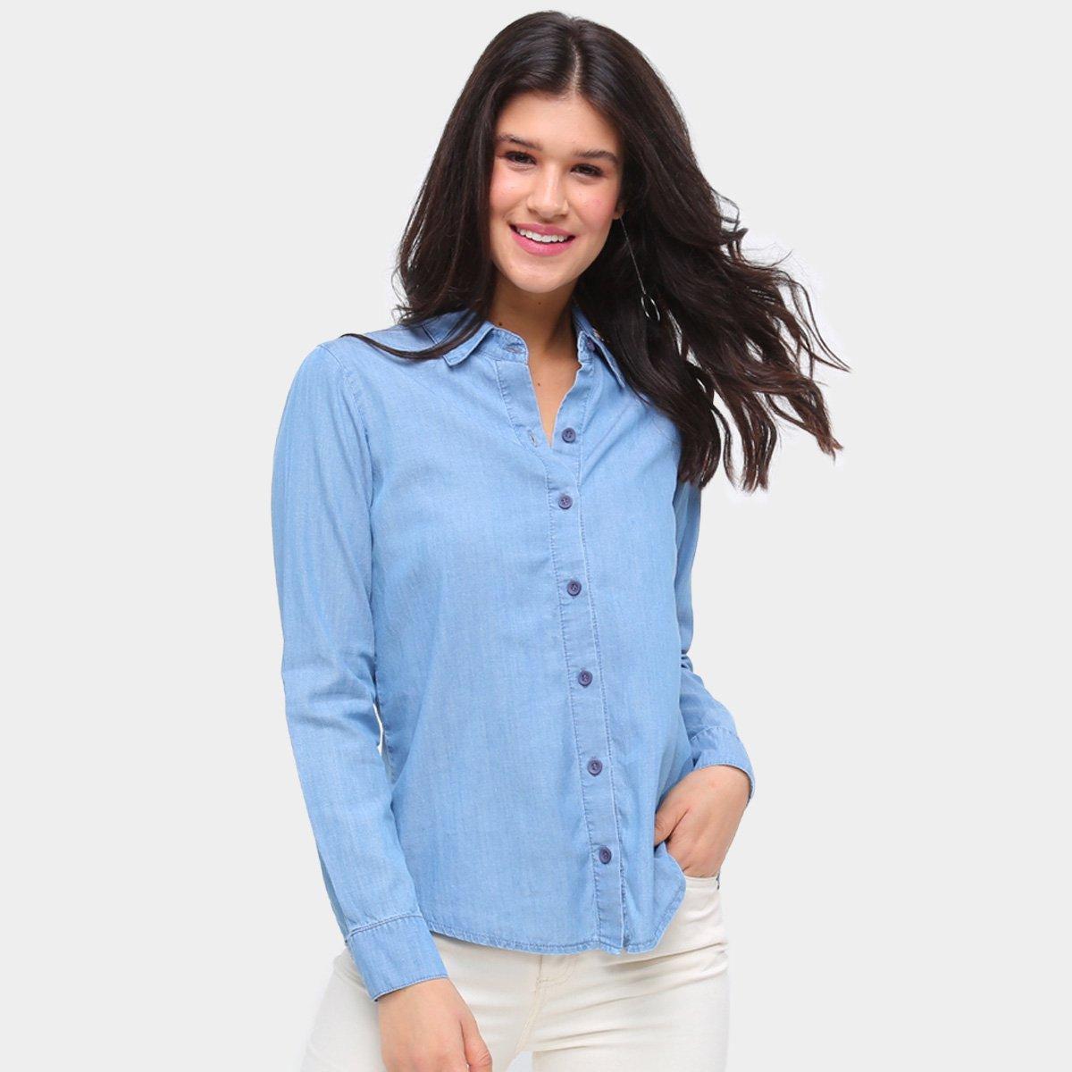 blusa jeans feminina manga longa