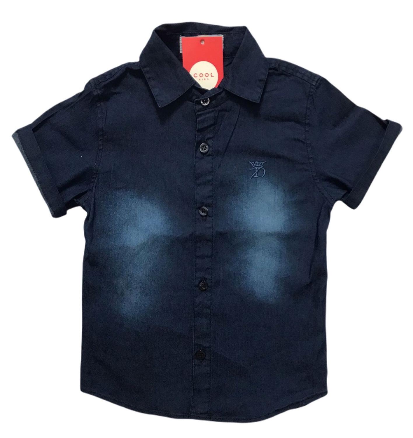 camisa jeans infantil masculina manga curta