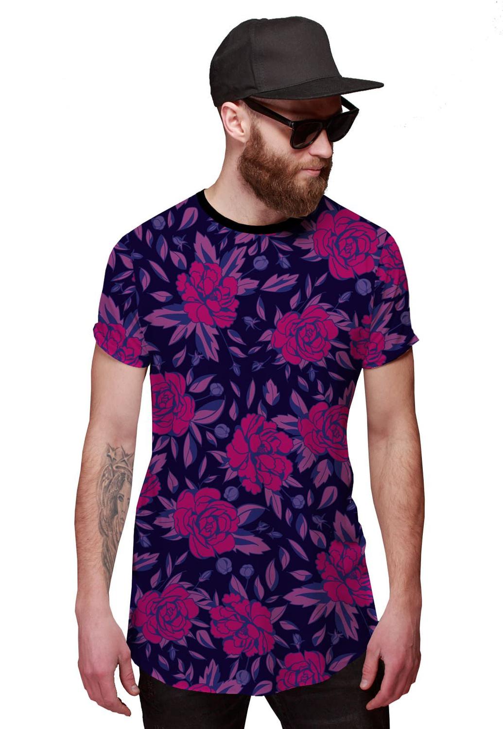 camiseta roxa com rosa