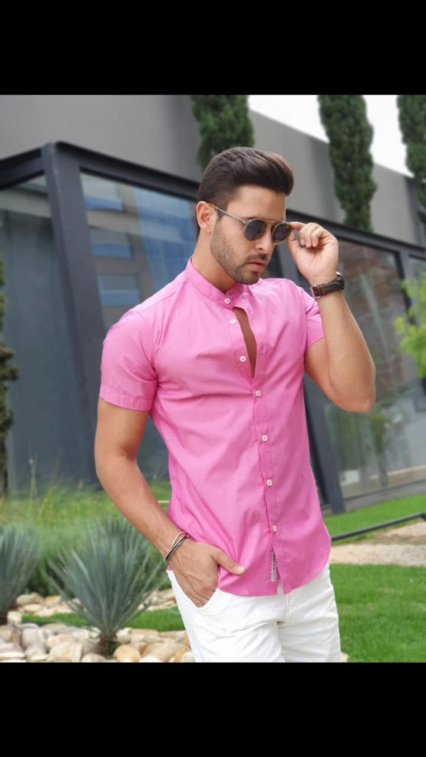 camisa social gola padre manga curta