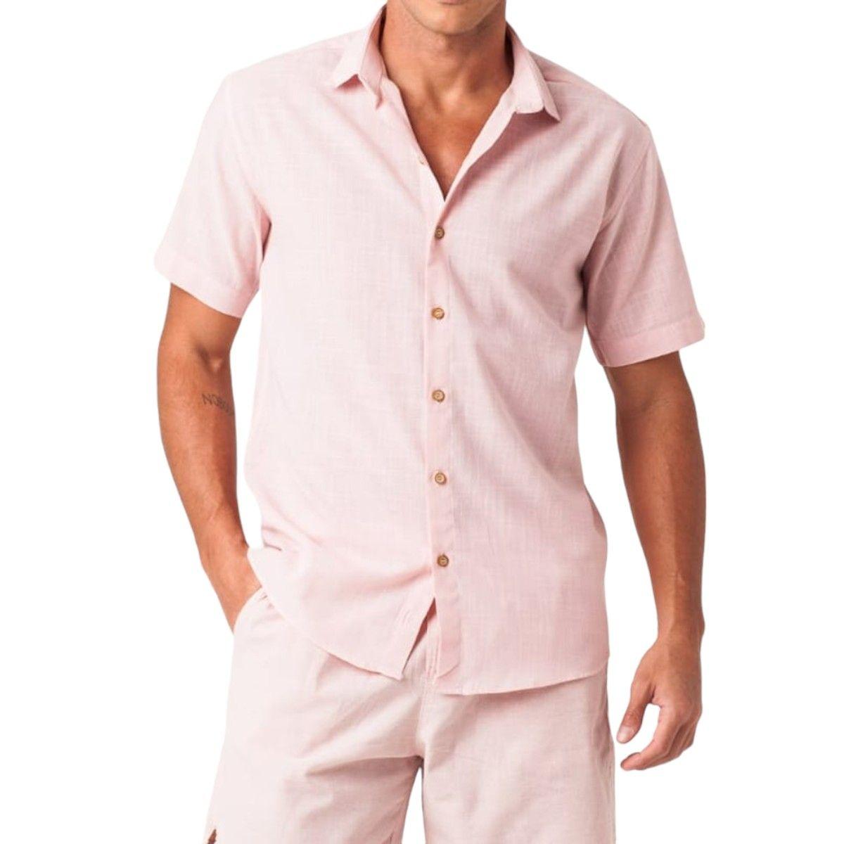 Camisa Social Masculina COOFANDY - Manga Curta Jeans Para Trabalho