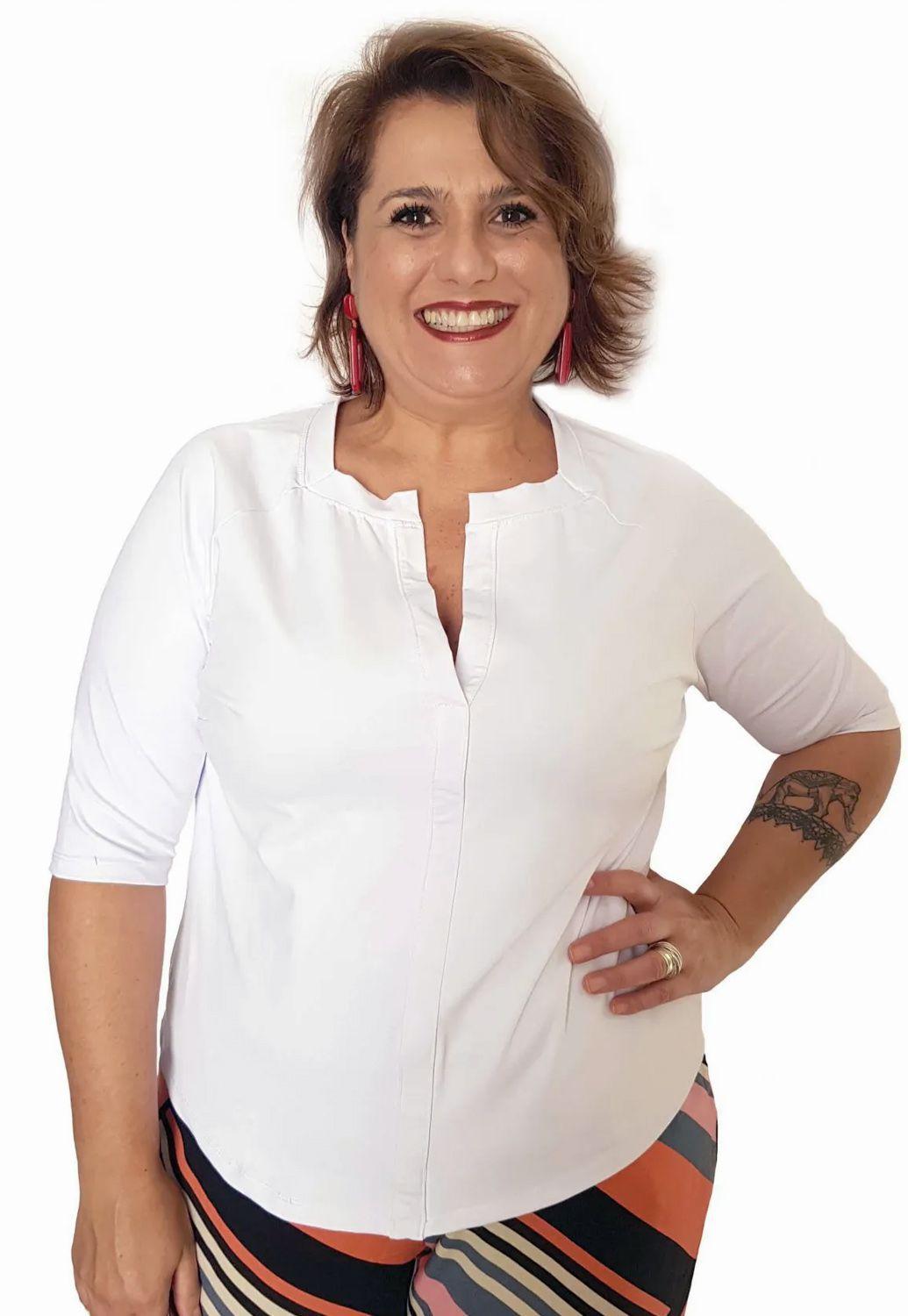 camisa branco plus size