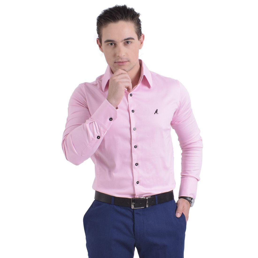 camisa social rosa bebe masculina