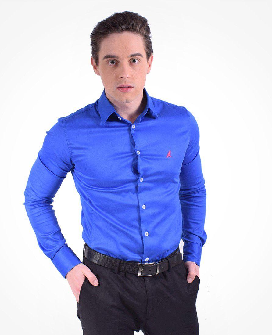 camisa social masculina slim azul