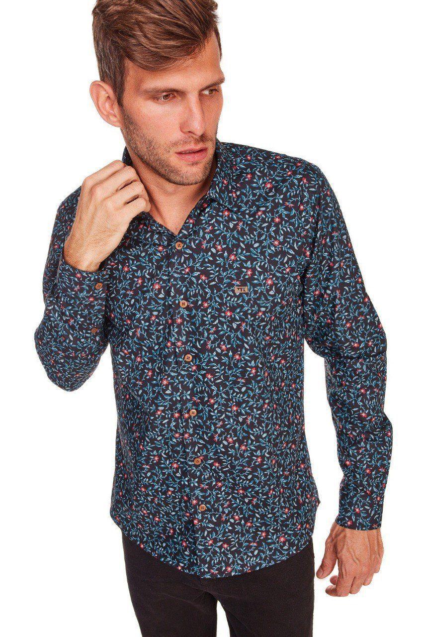 camisa social manga longa floral