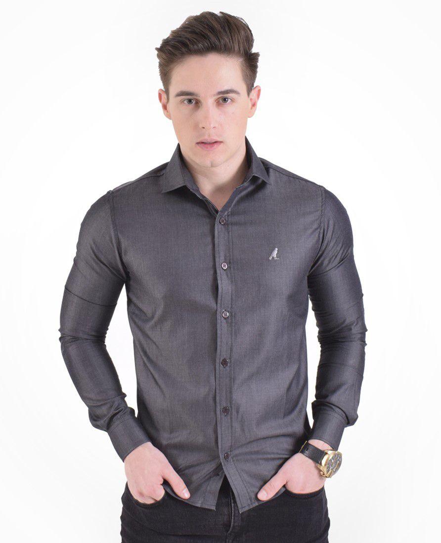 camisa social slim cinza