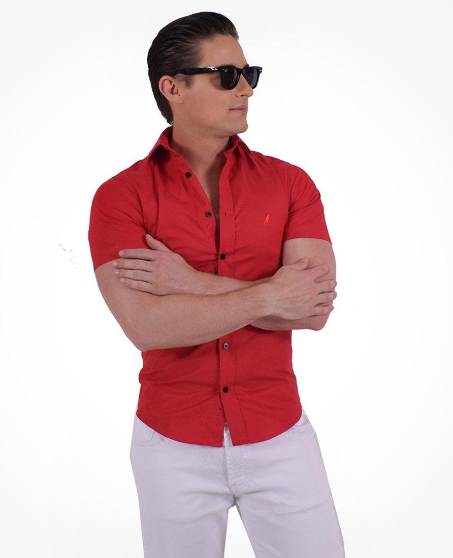 camisa social manga curta vermelha