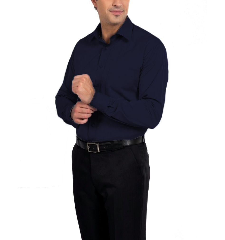 camisa social manga longa azul marinho