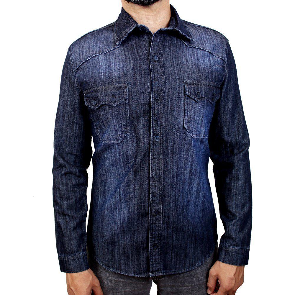 camisa jeans social masculina