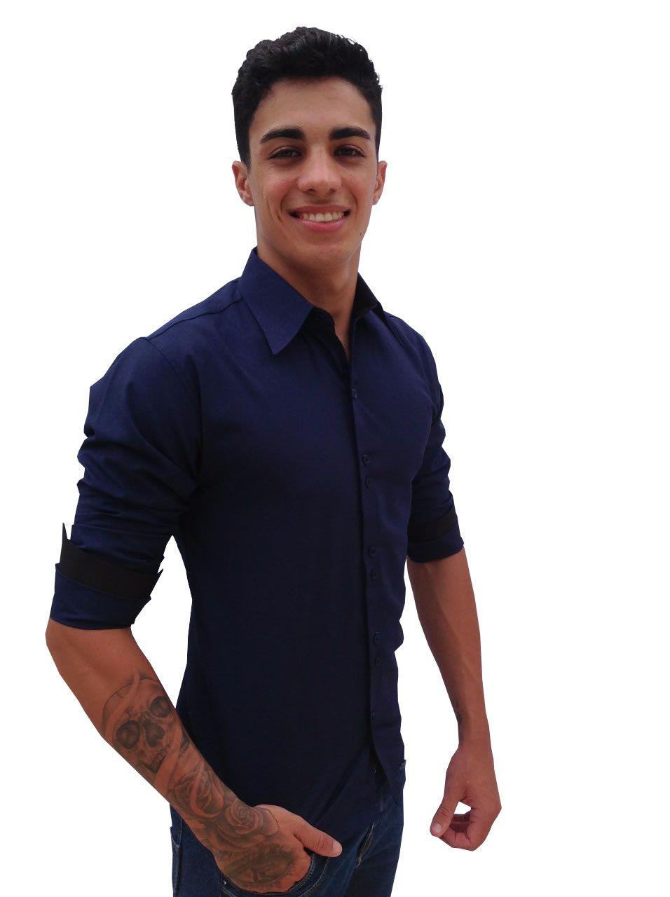 camisa manga longa social masculina slim fit