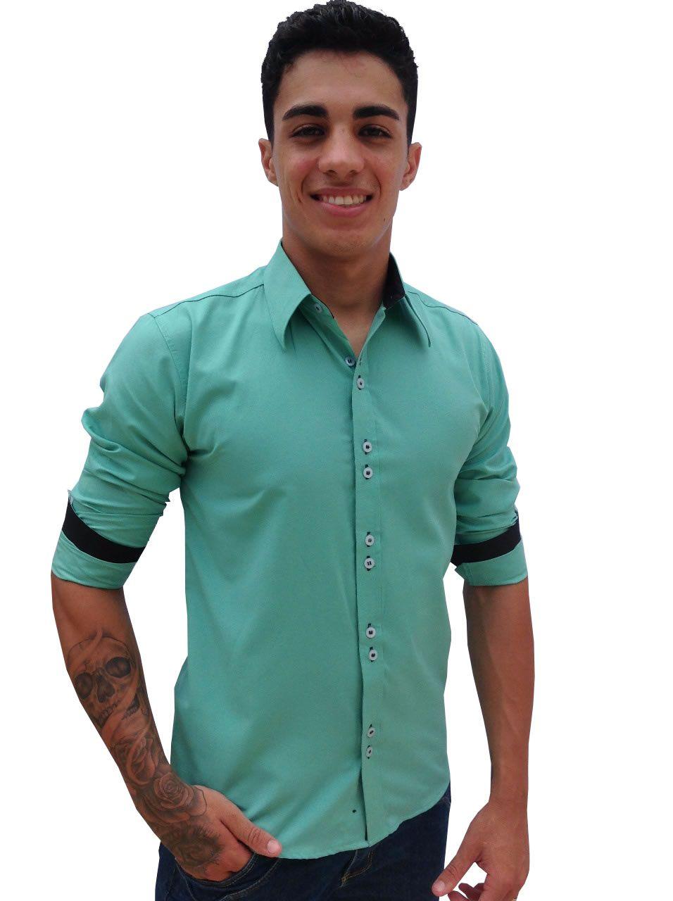 camisa social verde agua masculina