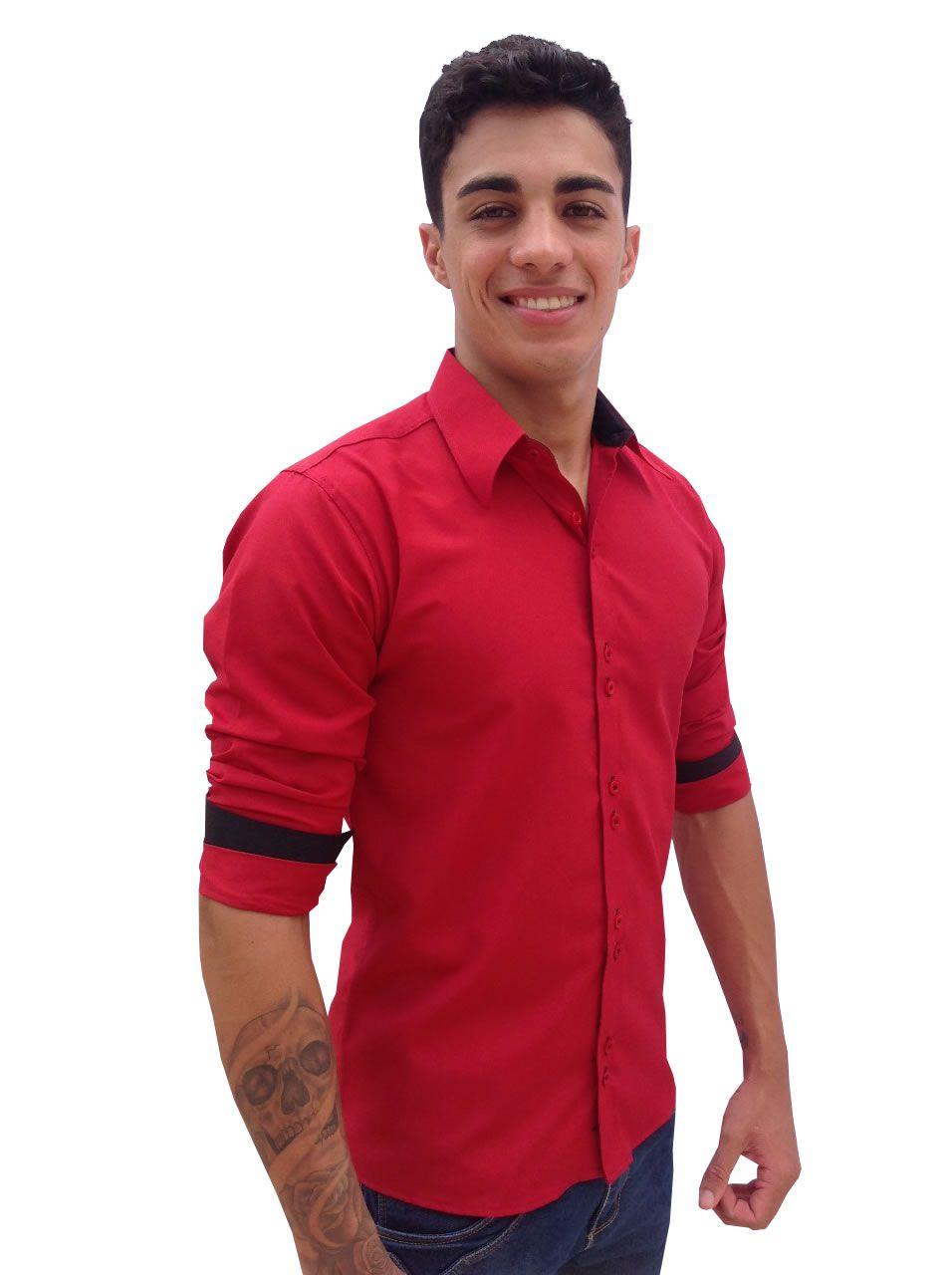 camisa social slim vermelha