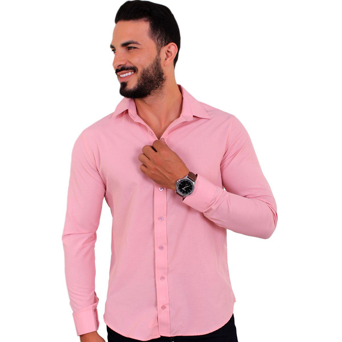 camisa social rosa bebe masculina