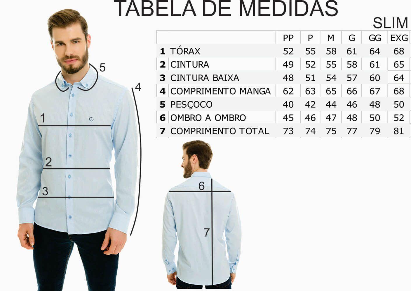 camisa social número 7 equivale a qual tamanho