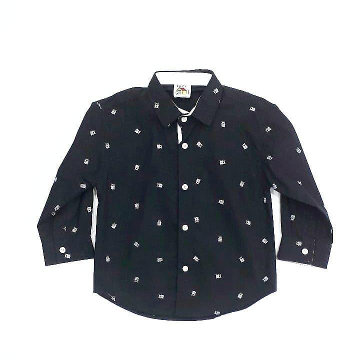 camisa social preta estampada