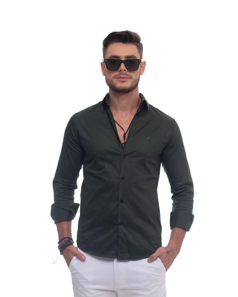 camisa social verde musgo