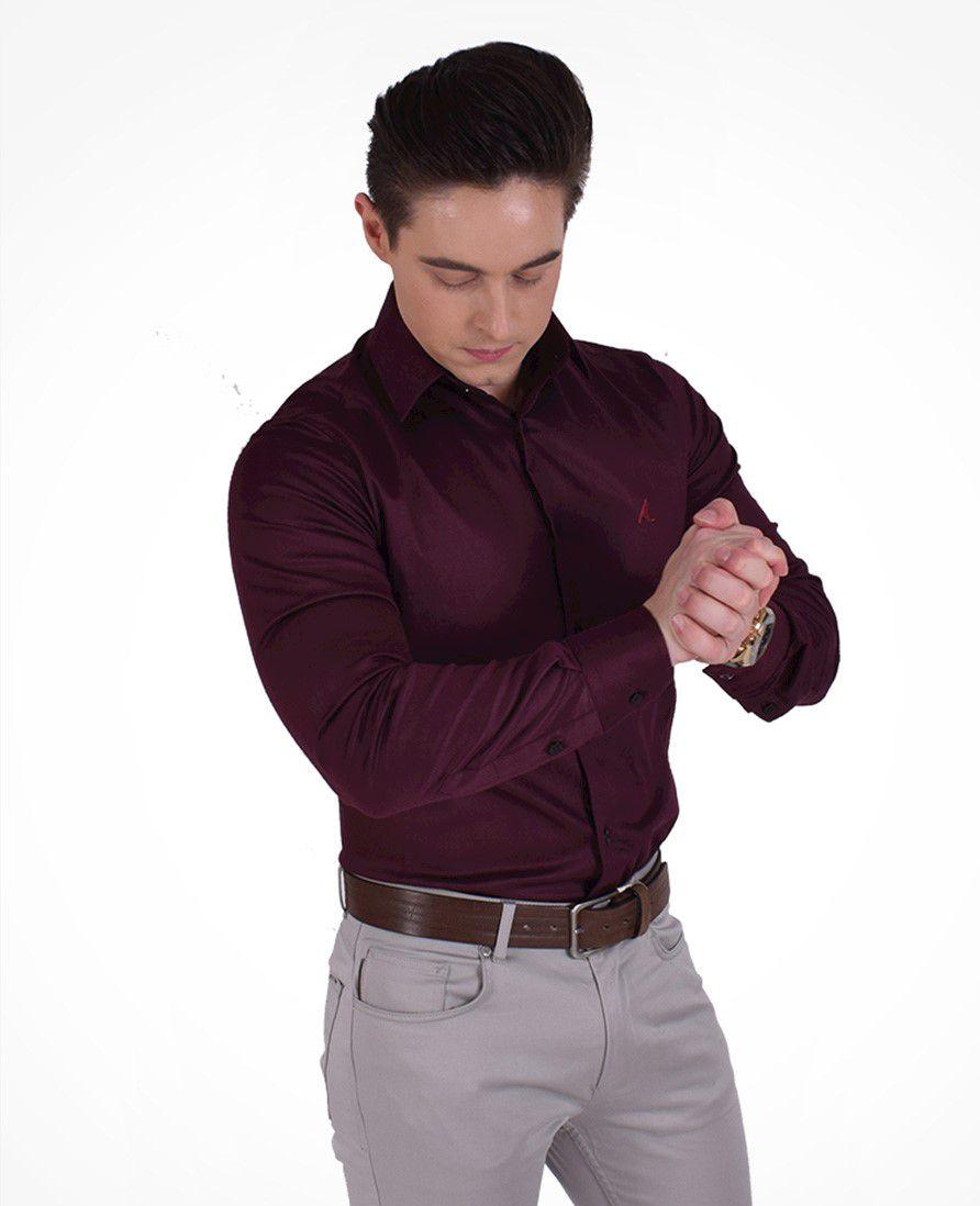 camisa social vinho slim