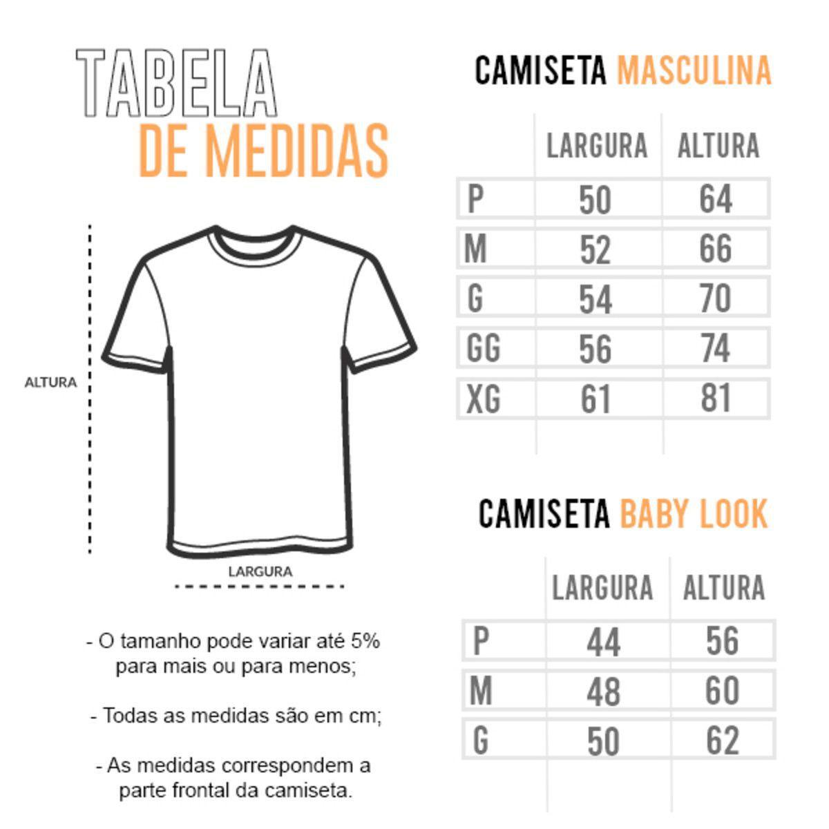 tabela de tamanho de camisetas masculinas