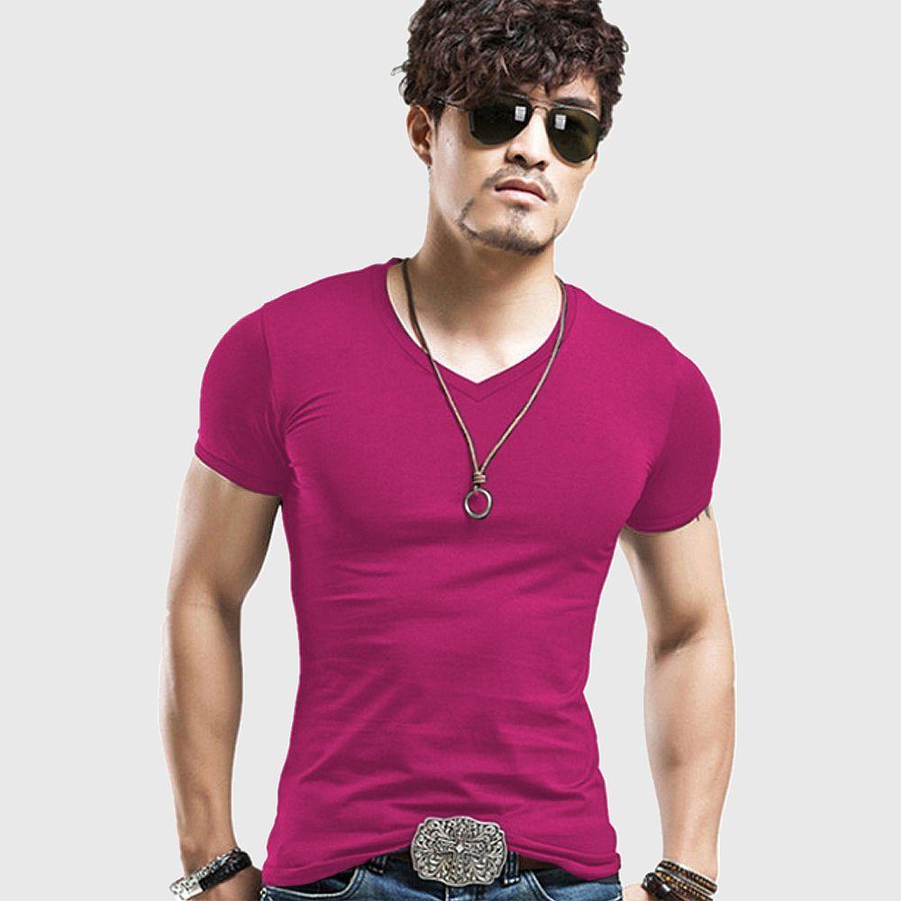 camiseta gola v rosa