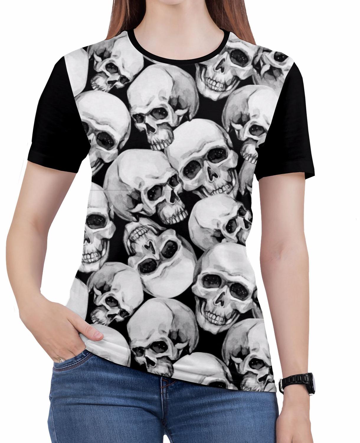 Camiseta de Rock n roll Caveira moto Feminina Roupas blusa