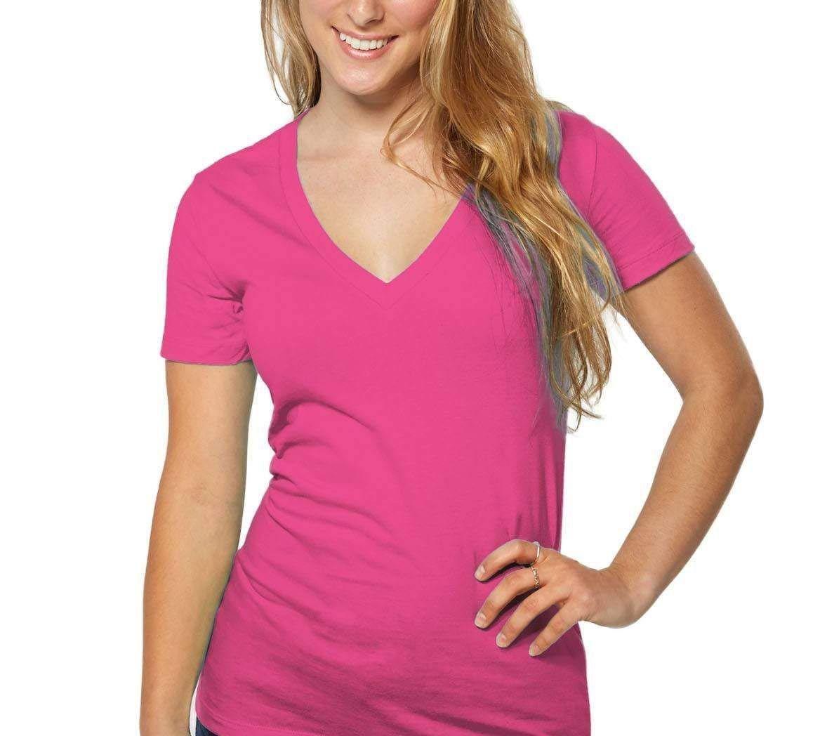 camiseta gola v rosa