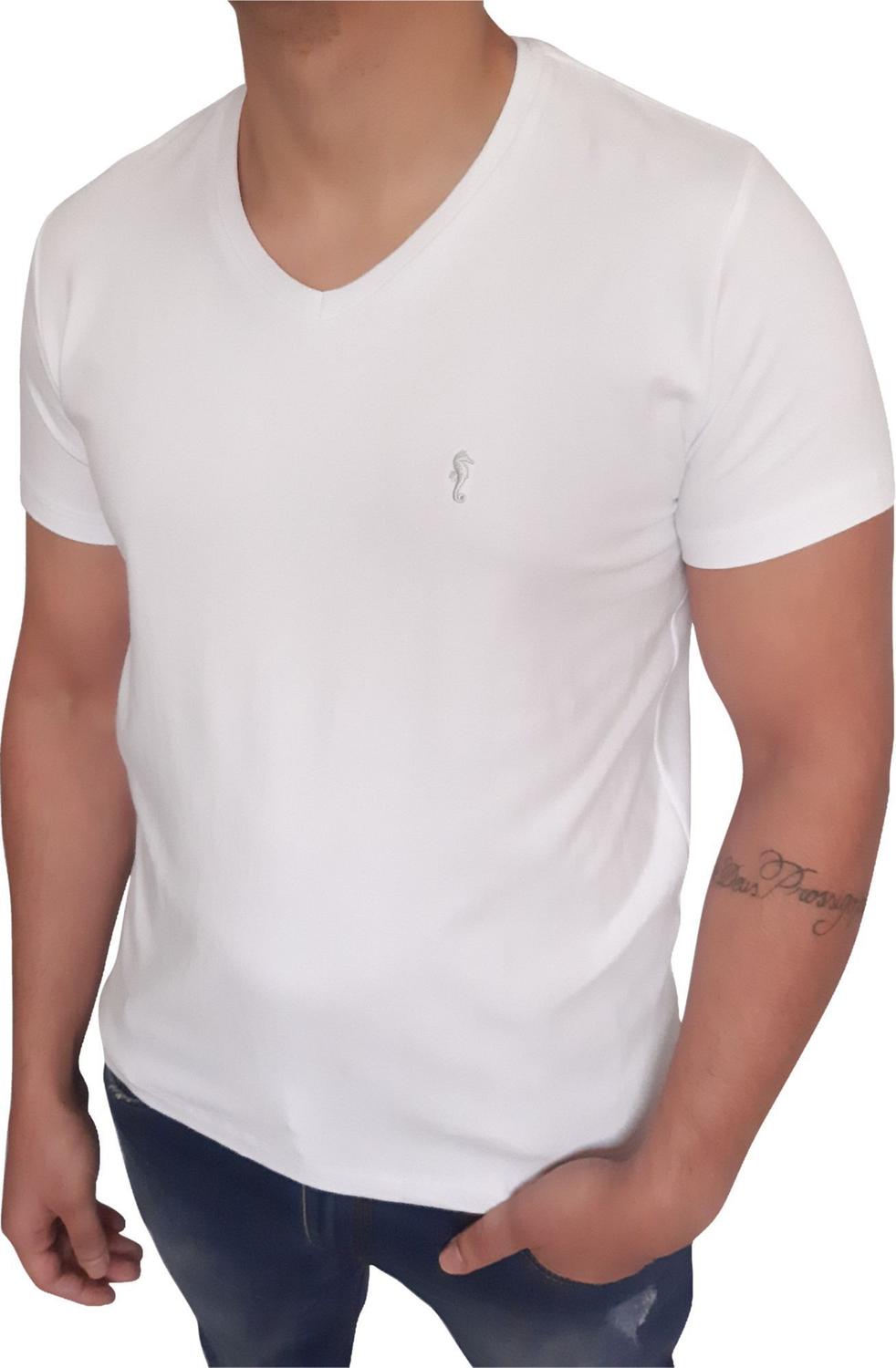 camiseta branca lisa gola v
