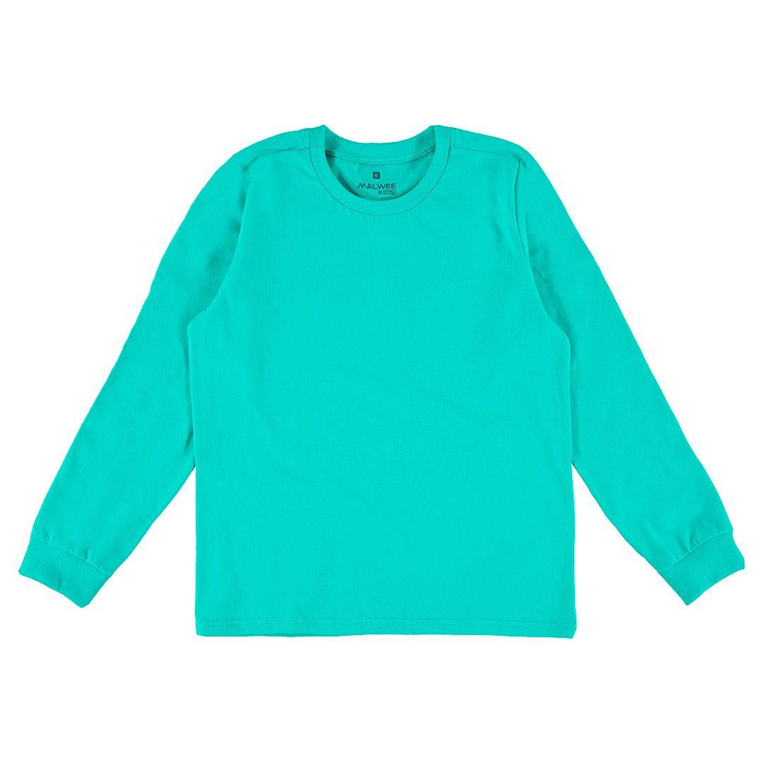 Camiseta Infantil Masculina Manga Longa Com Punho Básica Verde