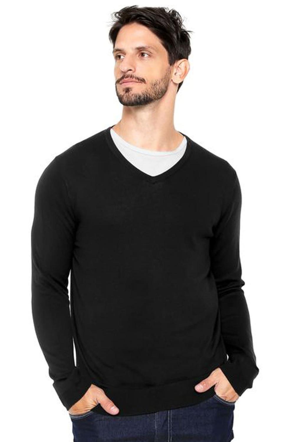 camiseta manga longa gola em v