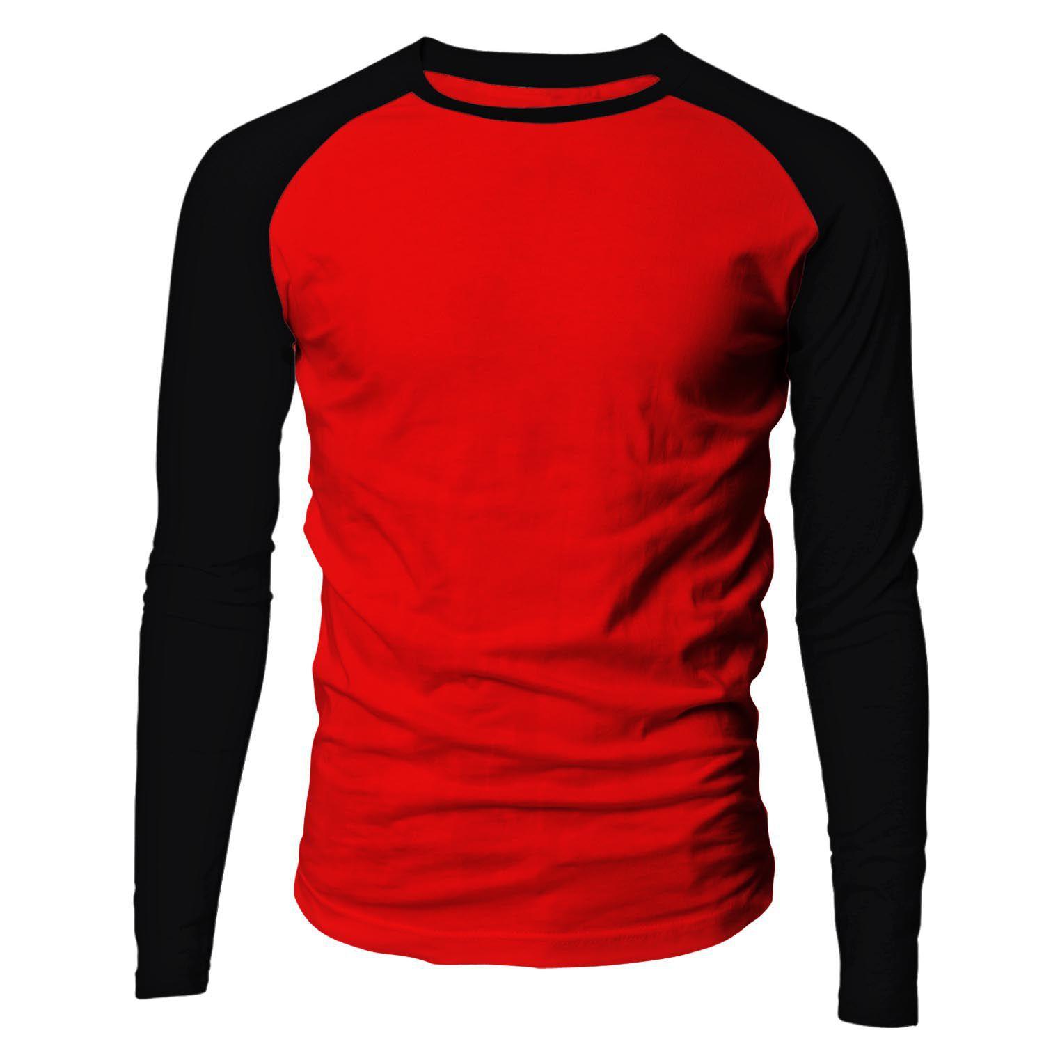camiseta raglan preta e vermelha
