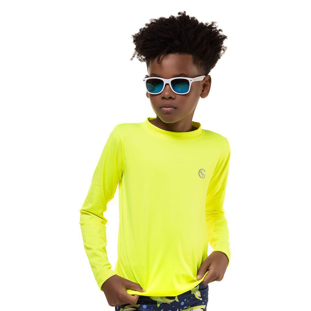 Camiseta Praia Bebê e Infantil Proteção UV Amarelo Neon Costão