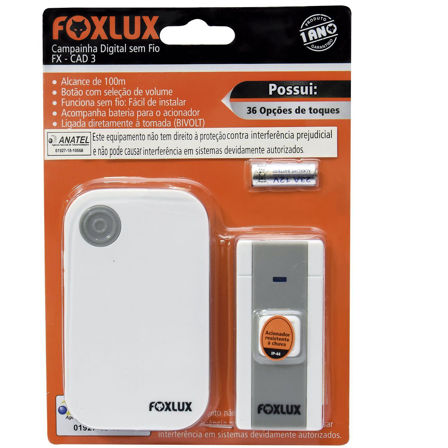 Campainha sem Fio Base Bivolt FX CAD 3 FOXLUX - Campainha - Magazine Luiza