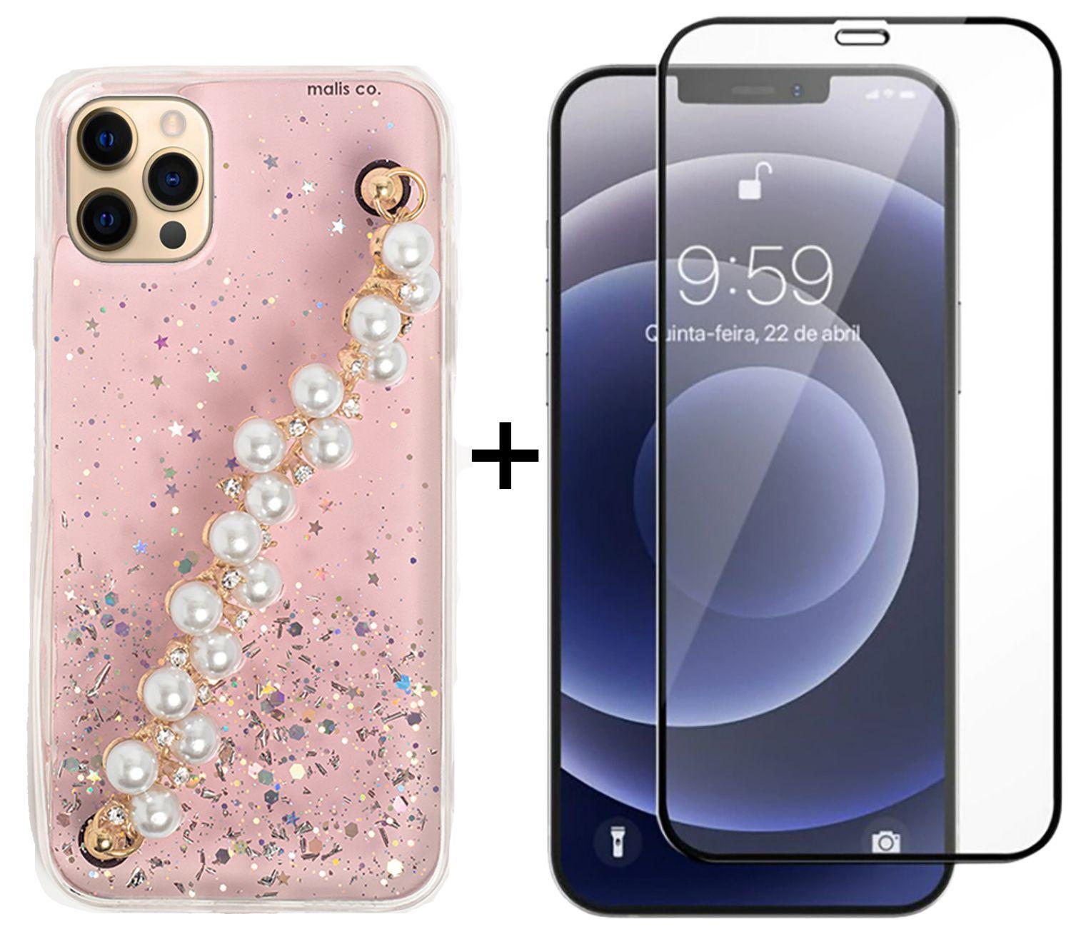 Capa Capinha iPhone 11 Pro Max + Película 9D / Silicone Glitter Corrente  Perolas Luxo / Rosa - Malis Case - Capinha de Celular - Magazine Luiza