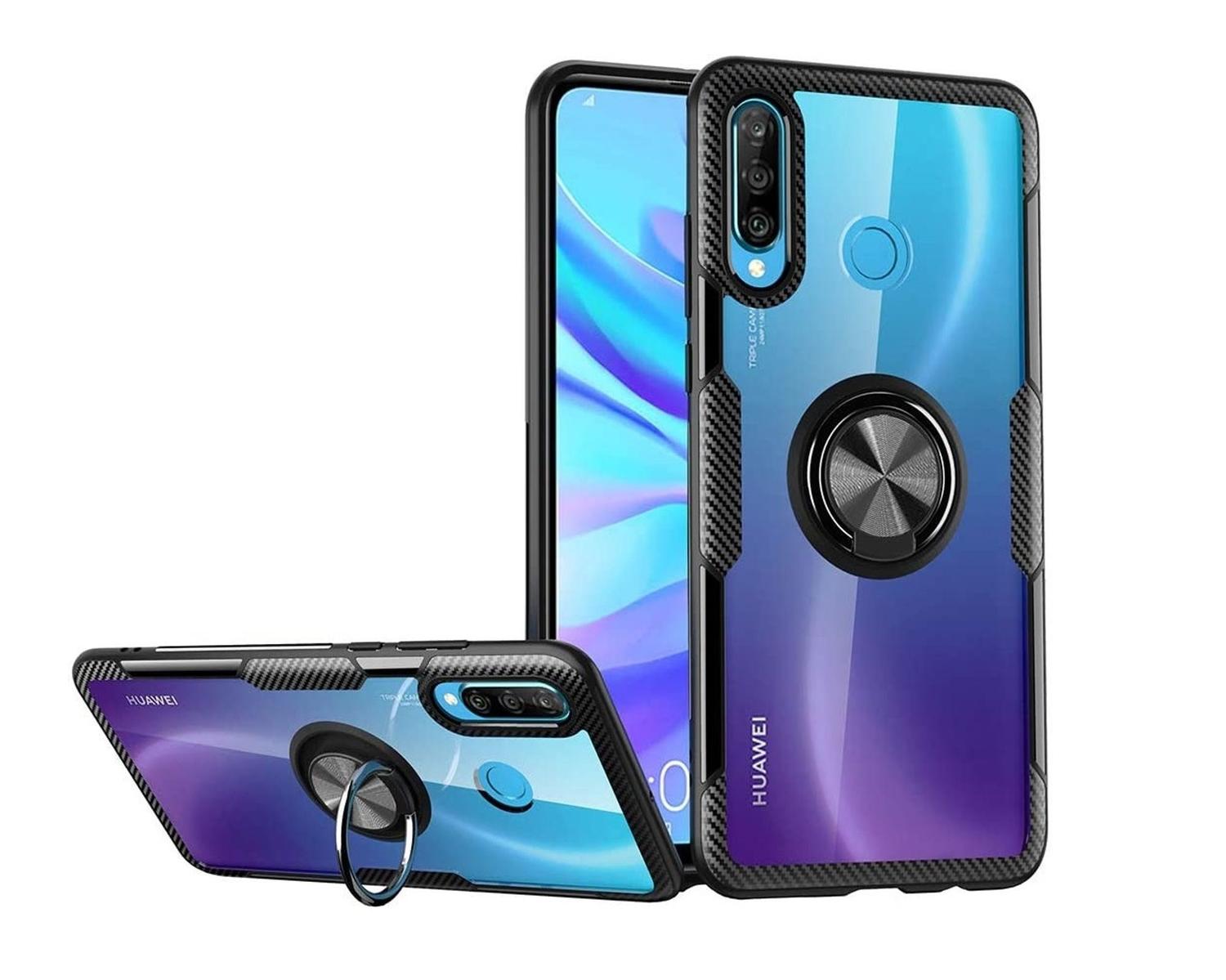 Capa Case Protetora Huawei P30 Lite/Nova 4e (Tela 6.15) Carbon Com Stand e  Anel 360 - Preto/Transparente - Acessórios para Celular - Magazine Luiza