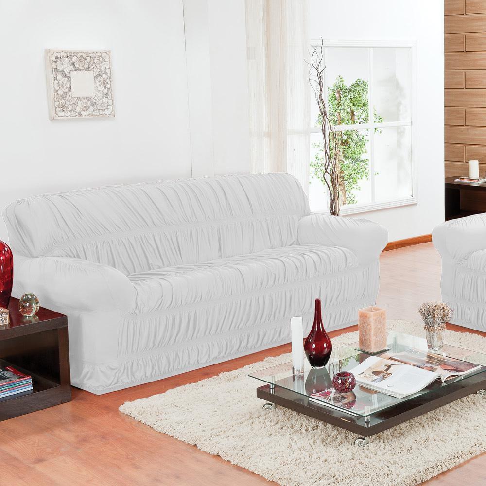 Capa de Sofá 3 Lugares Elásticada Branca Guilherme confecções Capa