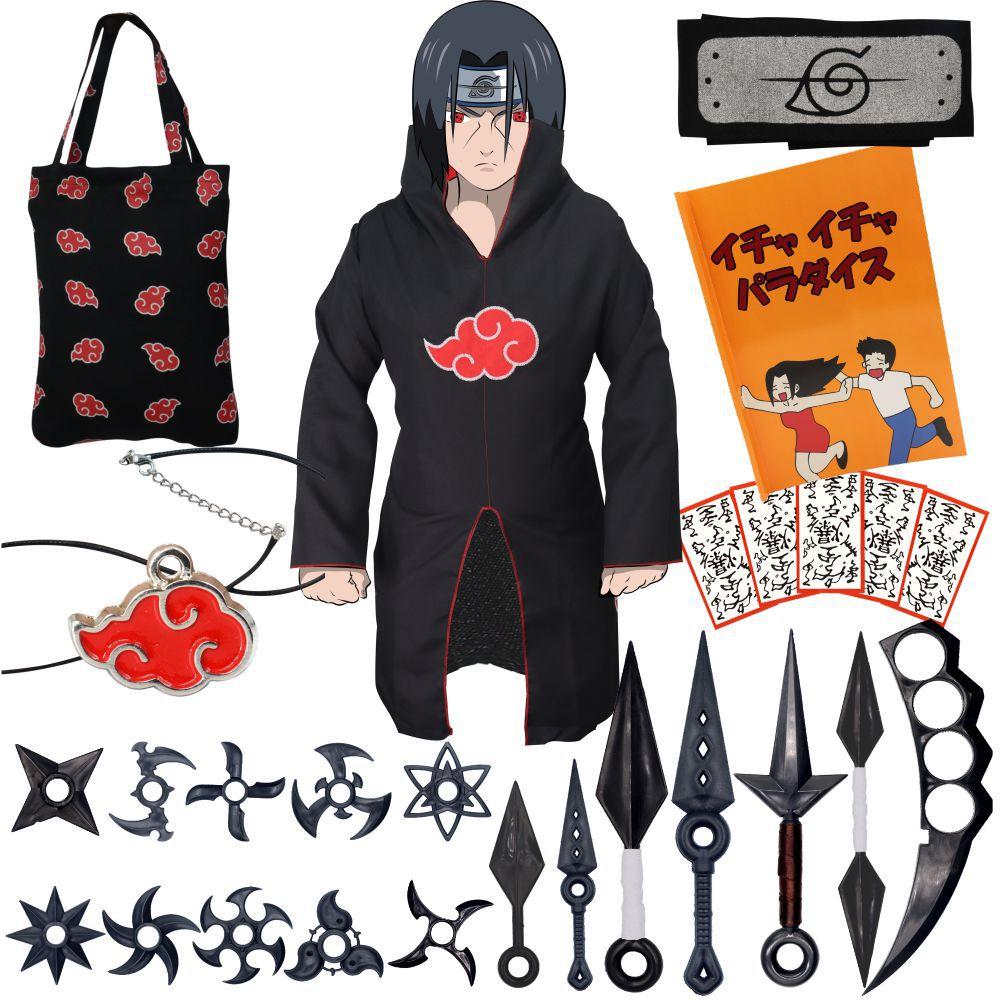Capa Manto Akatsuki Naruto Cosplay Itachi + Bandana + Anel Tamanho