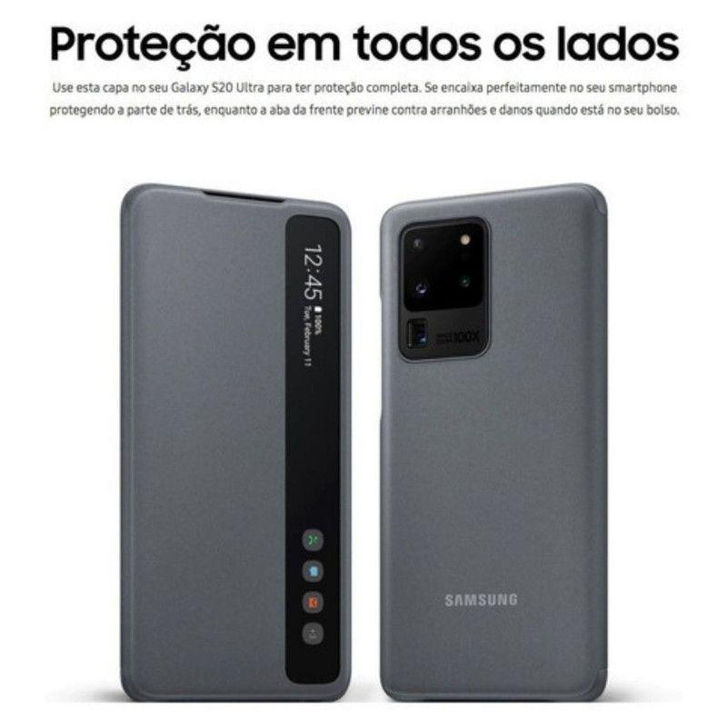 Capa Flip Samsung Galaxy S20 Ultra 5G Clear View Preto - OKapas